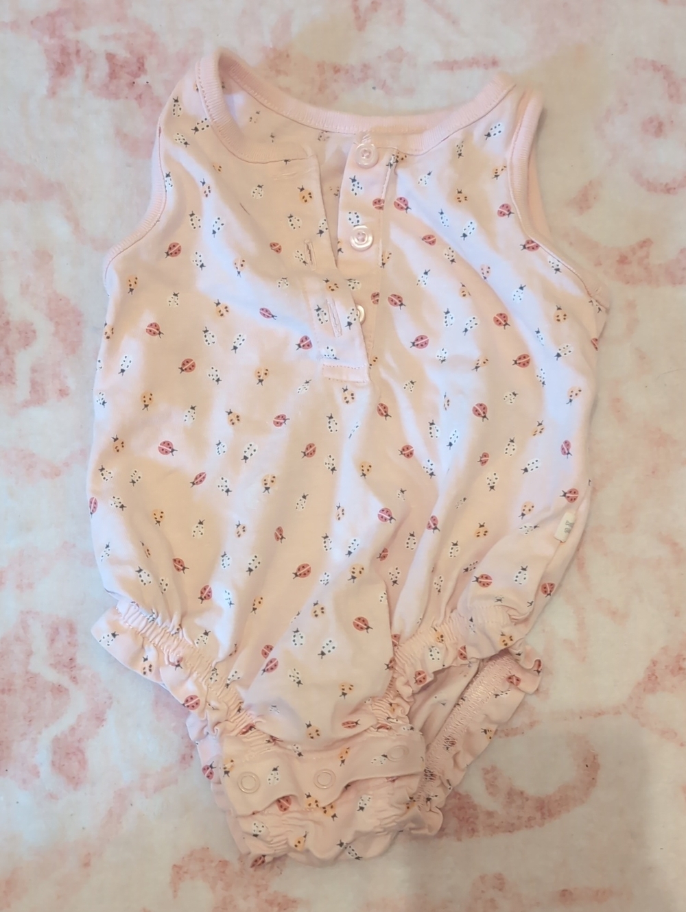 Baby Girls Pink Ladybug Sleeveless Onesie Bodysuit